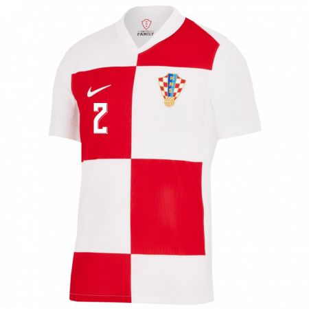 Kandiny Lapset Kroatia Veldin Hodza #2 Valkoinen Punainen Kotipaita 24-26 Lyhythihainen Paita T-Paita