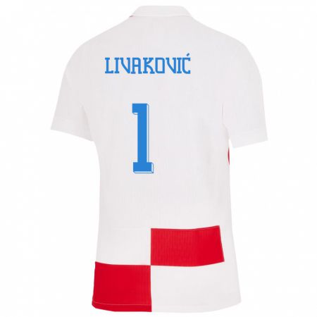 Kandiny Lapset Kroatia Dominik Livakovic #1 Valkoinen Punainen Kotipaita 24-26 Lyhythihainen Paita T-Paita