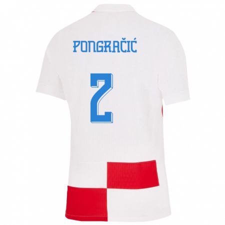 Kandiny Lapset Kroatia Marin Pongracic #2 Valkoinen Punainen Kotipaita 24-26 Lyhythihainen Paita T-Paita