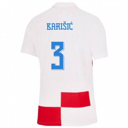 Kandiny Lapset Kroatia Borna Barisic #3 Valkoinen Punainen Kotipaita 24-26 Lyhythihainen Paita T-Paita