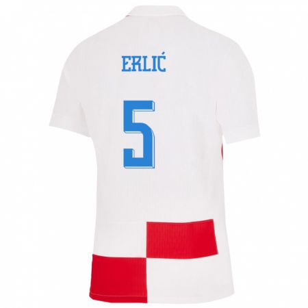Kandiny Lapset Kroatia Martin Erlic #5 Valkoinen Punainen Kotipaita 24-26 Lyhythihainen Paita T-Paita