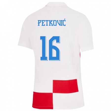 Kandiny Lapset Kroatia Bruno Petkovic #16 Valkoinen Punainen Kotipaita 24-26 Lyhythihainen Paita T-Paita