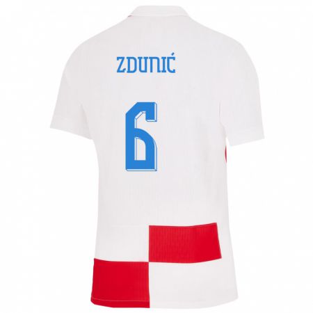 Kandiny Lapset Kroatia Lea Zdunic #6 Valkoinen Punainen Kotipaita 24-26 Lyhythihainen Paita T-Paita