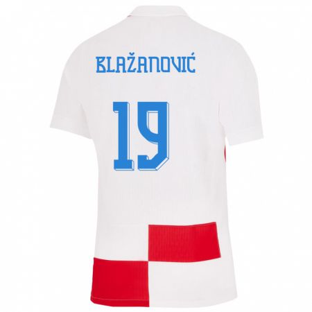 Kandiny Lapset Kroatia Antonio Blazanovic #19 Valkoinen Punainen Kotipaita 24-26 Lyhythihainen Paita T-Paita