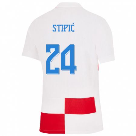Kandiny Lapset Kroatia Mihael Stipic #24 Valkoinen Punainen Kotipaita 24-26 Lyhythihainen Paita T-Paita