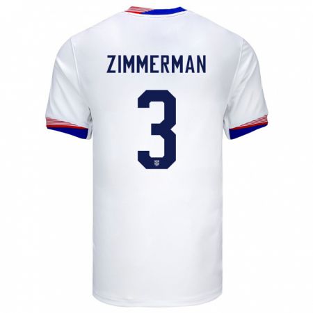 Kandiny Lapset Yhdysvallat Walker Zimmerman #3 Valkoinen Kotipaita 24-26 Lyhythihainen Paita T-Paita