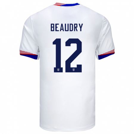 Kandiny Lapset Yhdysvallat Adam Beaudry #12 Valkoinen Kotipaita 24-26 Lyhythihainen Paita T-Paita