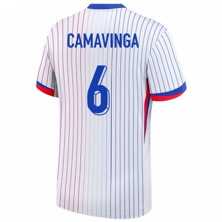 Kandiny Lapset Ranska Eduardo Camavinga #6 Valkoinen Vieraspaita 24-26 Lyhythihainen Paita T-Paita
