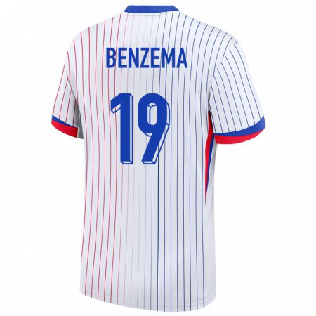 Kandiny Lapset Ranska Karim Benzema #19 Valkoinen Vieraspaita 24-26 Lyhythihainen Paita T-Paita