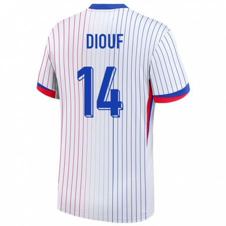 Kandiny Lapset Ranska Andy Diouf #14 Valkoinen Vieraspaita 24-26 Lyhythihainen Paita T-Paita
