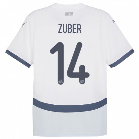 Kandiny Lapset Sveitsi Steven Zuber #14 Valkoinen Vieraspaita 24-26 Lyhythihainen Paita T-Paita
