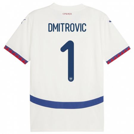 Kandiny Lapset Serbia Marko Dmitrovic #1 Valkoinen Vieraspaita 24-26 Lyhythihainen Paita T-Paita