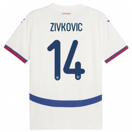 Kandiny Lapset Serbia Andrija Zivkovic #14 Valkoinen Vieraspaita 24-26 Lyhythihainen Paita T-Paita