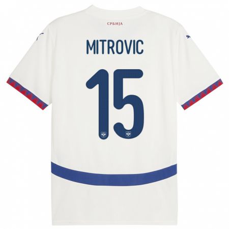 Kandiny Lapset Serbia Stefan Mitrovic #15 Valkoinen Vieraspaita 24-26 Lyhythihainen Paita T-Paita