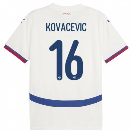 Kandiny Lapset Serbia Bojan Kovacevic #16 Valkoinen Vieraspaita 24-26 Lyhythihainen Paita T-Paita