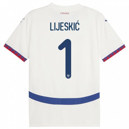 Kandiny Lapset Serbia Luka Lijeskic #1 Valkoinen Vieraspaita 24-26 Lyhythihainen Paita T-Paita