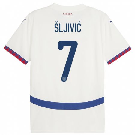 Kandiny Lapset Serbia Jovan Sljivic #7 Valkoinen Vieraspaita 24-26 Lyhythihainen Paita T-Paita