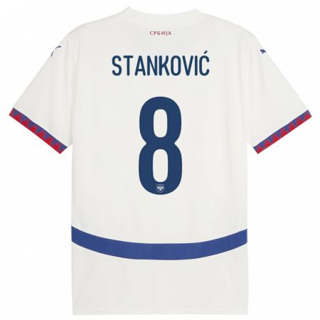 Kandiny Lapset Serbia Aleksandar Stankovic #8 Valkoinen Vieraspaita 24-26 Lyhythihainen Paita T-Paita