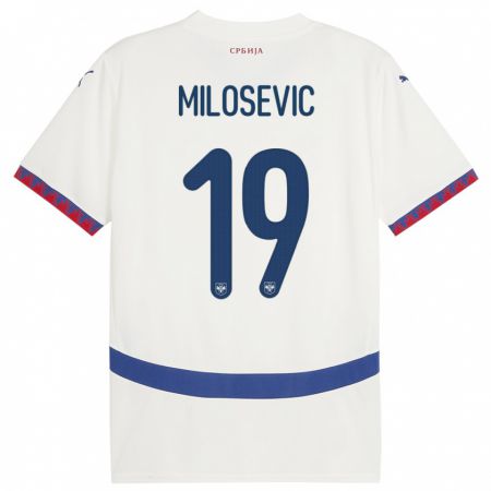 Kandiny Lapset Serbia Jovan Milosevic #19 Valkoinen Vieraspaita 24-26 Lyhythihainen Paita T-Paita