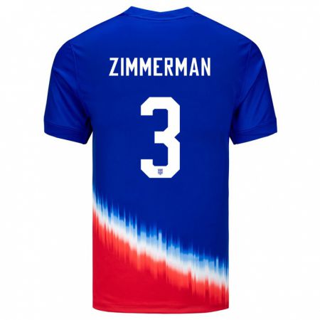 Kandiny Lapset Yhdysvallat Walker Zimmerman #3 Sininen Vieraspaita 24-26 Lyhythihainen Paita T-Paita