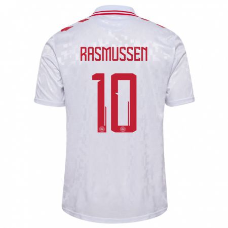 Kandiny Lapset Tanska Christian Rasmussen #10 Valkoinen Vieraspaita 24-26 Lyhythihainen Paita T-Paita