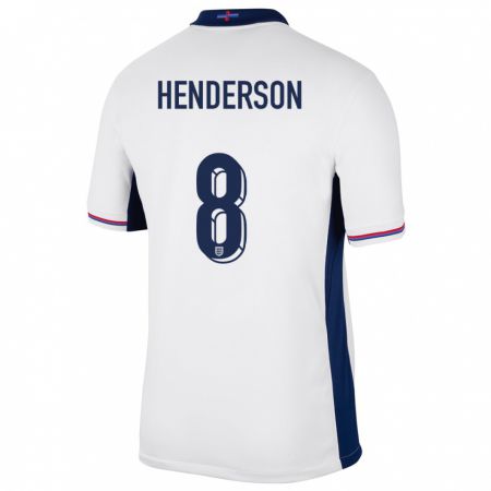 Kandiny Miesten Englanti Jordan Henderson #8 Valkoinen Kotipaita 24-26 Lyhythihainen Paita T-Paita