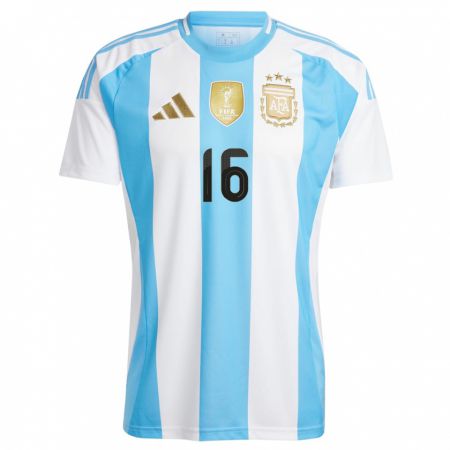 Kandiny Miesten Argentiina Marcos Rojo #16 Valkoinen Sininen Kotipaita 24-26 Lyhythihainen Paita T-Paita