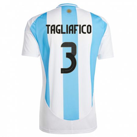 Kandiny Miesten Argentiina Nicolas Tagliafico #3 Valkoinen Sininen Kotipaita 24-26 Lyhythihainen Paita T-Paita