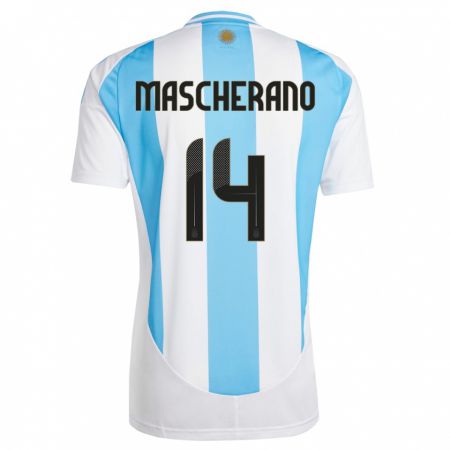 Kandiny Miesten Argentiina Javier Mascherano #14 Valkoinen Sininen Kotipaita 24-26 Lyhythihainen Paita T-Paita