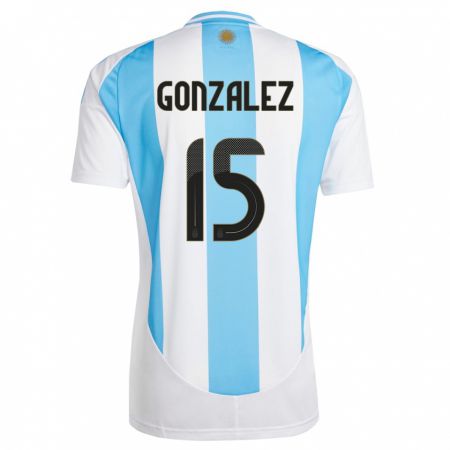 Kandiny Miesten Argentiina Nicolas Gonzalez #15 Valkoinen Sininen Kotipaita 24-26 Lyhythihainen Paita T-Paita