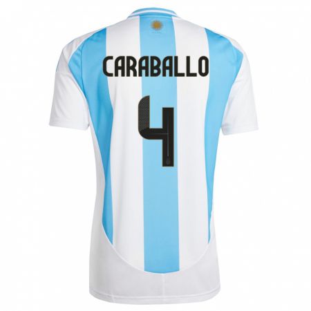 Kandiny Miesten Argentiina Brian Caraballo #4 Valkoinen Sininen Kotipaita 24-26 Lyhythihainen Paita T-Paita