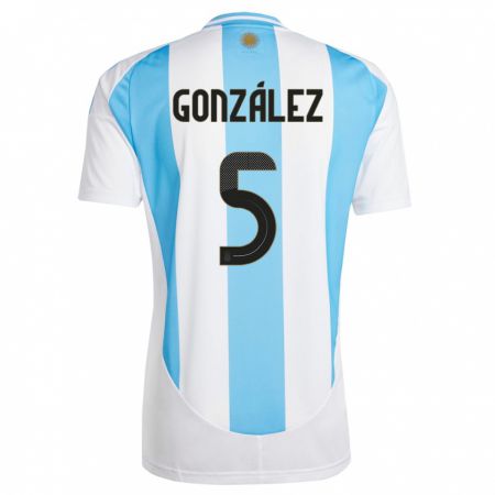 Kandiny Miesten Argentiina Maximiliano Gonzalez #5 Valkoinen Sininen Kotipaita 24-26 Lyhythihainen Paita T-Paita