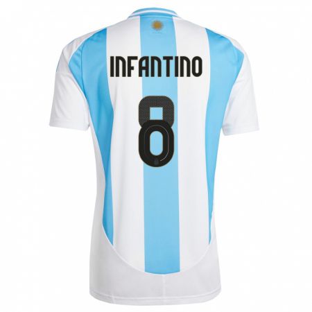 Kandiny Miesten Argentiina Gino Infantino #8 Valkoinen Sininen Kotipaita 24-26 Lyhythihainen Paita T-Paita