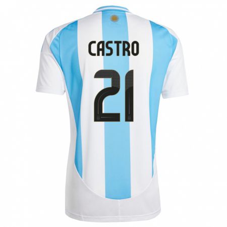 Kandiny Miesten Argentiina Santiago Castro #21 Valkoinen Sininen Kotipaita 24-26 Lyhythihainen Paita T-Paita
