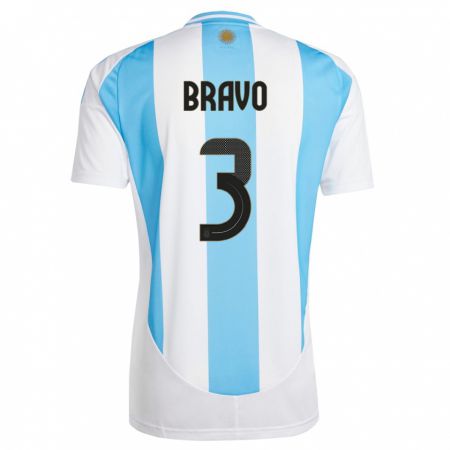 Kandiny Miesten Argentiina Claudio Bravo #3 Valkoinen Sininen Kotipaita 24-26 Lyhythihainen Paita T-Paita