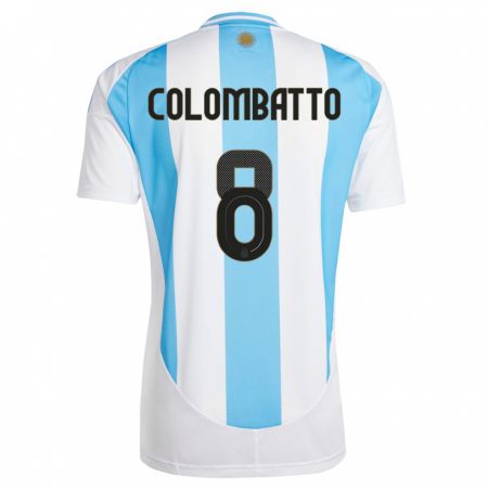 Kandiny Miesten Argentiina Santiago Colombatto #8 Valkoinen Sininen Kotipaita 24-26 Lyhythihainen Paita T-Paita