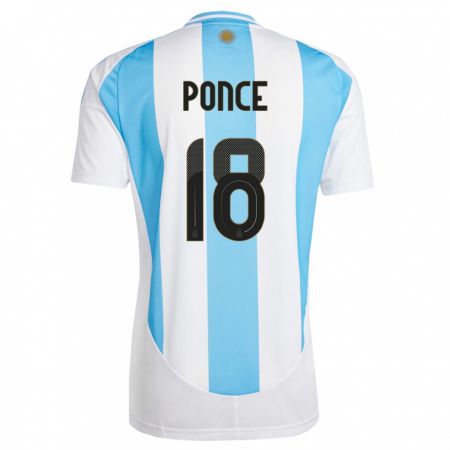 Kandiny Miesten Argentiina Ezequiel Ponce #18 Valkoinen Sininen Kotipaita 24-26 Lyhythihainen Paita T-Paita