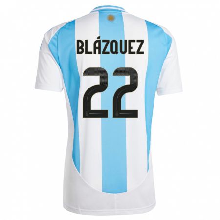 Kandiny Miesten Argentiina Joaquin Blazquez #22 Valkoinen Sininen Kotipaita 24-26 Lyhythihainen Paita T-Paita