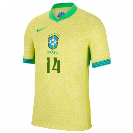 Kandiny Miesten Brasilia Da Mata #14 Keltainen Kotipaita 24-26 Lyhythihainen Paita T-Paita
