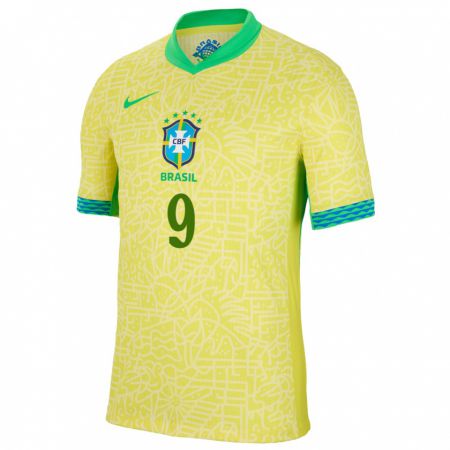 Kandiny Miesten Brasilia Richarlison #9 Keltainen Kotipaita 24-26 Lyhythihainen Paita T-Paita