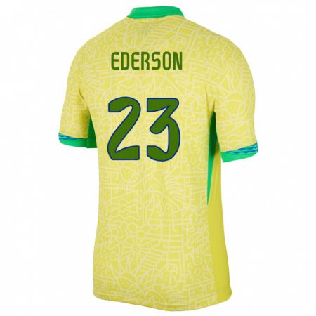 Kandiny Miesten Brasilia Ederson #23 Keltainen Kotipaita 24-26 Lyhythihainen Paita T-Paita