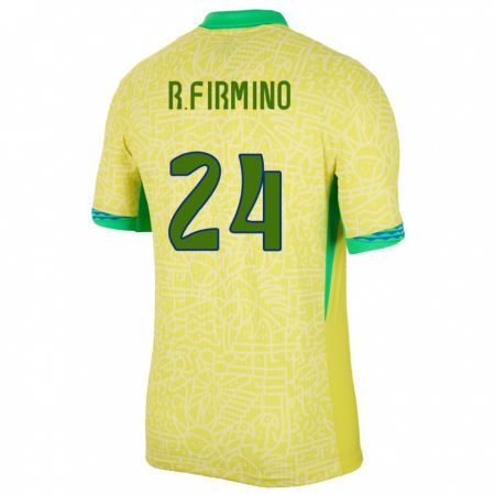 Kandiny Miesten Brasilia Roberto Firmino #24 Keltainen Kotipaita 24-26 Lyhythihainen Paita T-Paita