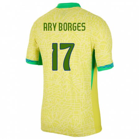 Kandiny Miesten Brasilia Ary Borges #17 Keltainen Kotipaita 24-26 Lyhythihainen Paita T-Paita