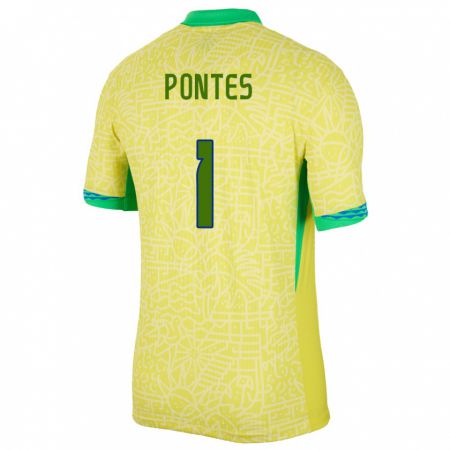 Kandiny Miesten Brasilia Mycael Pontes #1 Keltainen Kotipaita 24-26 Lyhythihainen Paita T-Paita
