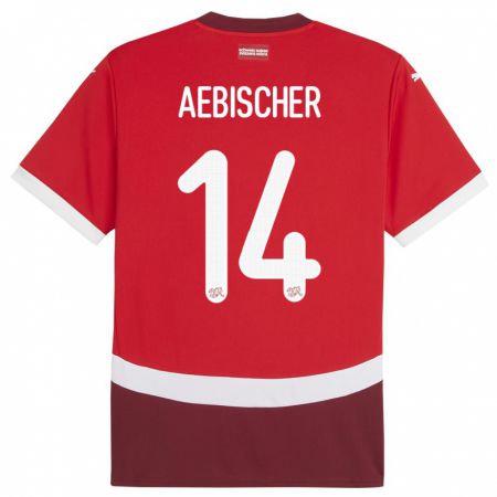 Kandiny Miesten Sveitsi Michel Aebischer #14 Punainen Kotipaita 24-26 Lyhythihainen Paita T-Paita