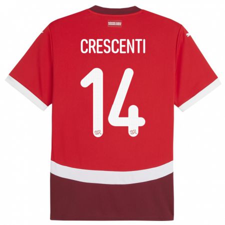 Kandiny Miesten Sveitsi Federico Crescenti #14 Punainen Kotipaita 24-26 Lyhythihainen Paita T-Paita