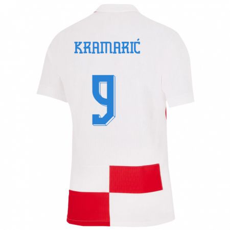Kandiny Miesten Kroatia Andrej Kramaric #9 Valkoinen Punainen Kotipaita 24-26 Lyhythihainen Paita T-Paita