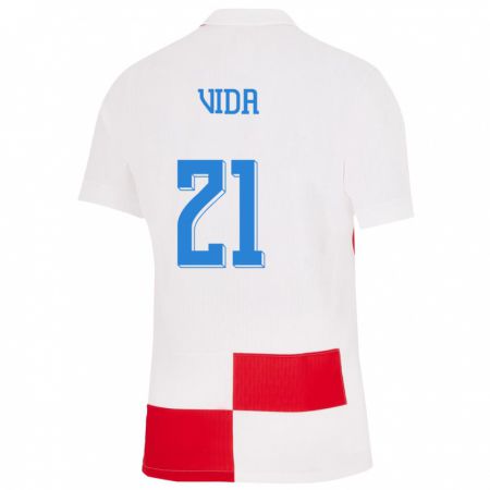 Kandiny Miesten Kroatia Domagoj Vida #21 Valkoinen Punainen Kotipaita 24-26 Lyhythihainen Paita T-Paita