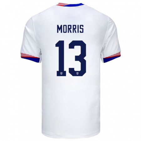 Kandiny Miesten Yhdysvallat Jordan Morris #13 Valkoinen Kotipaita 24-26 Lyhythihainen Paita T-Paita