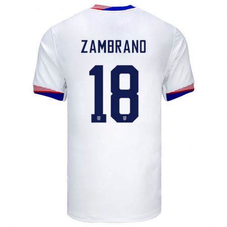 Kandiny Miesten Yhdysvallat Marcos Zambrano #18 Valkoinen Kotipaita 24-26 Lyhythihainen Paita T-Paita